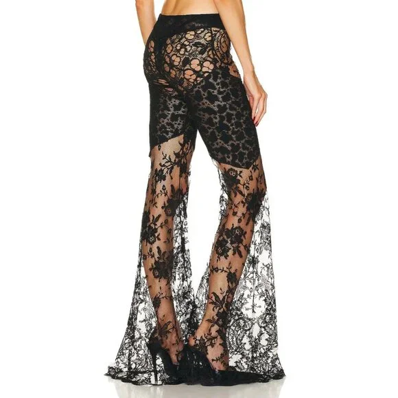 Roberto Cavalli Flared Floreal Chantilly Lace Pants Nero - Picture 3 of 4
